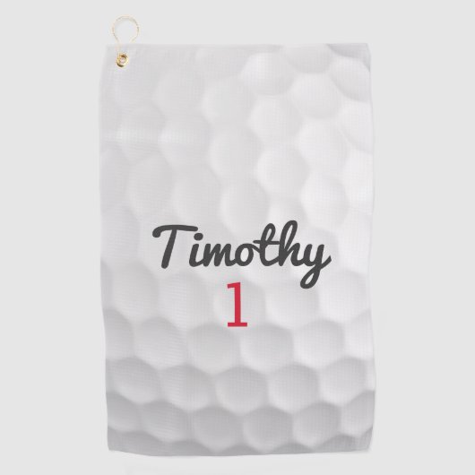 Golf Ball Dimples en Black Name Red Number Golfhanddoek (Voorkant)