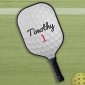 Golf Ball Dimples en Black Name Red Number Pickleball Paddle