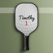 Golf Ball Dimples en Black Name Red Number Pickleball Paddle