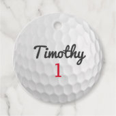 Golf Ball Dimples met zwarte naam rood nummer Bedankjes Labels (Voorkant)