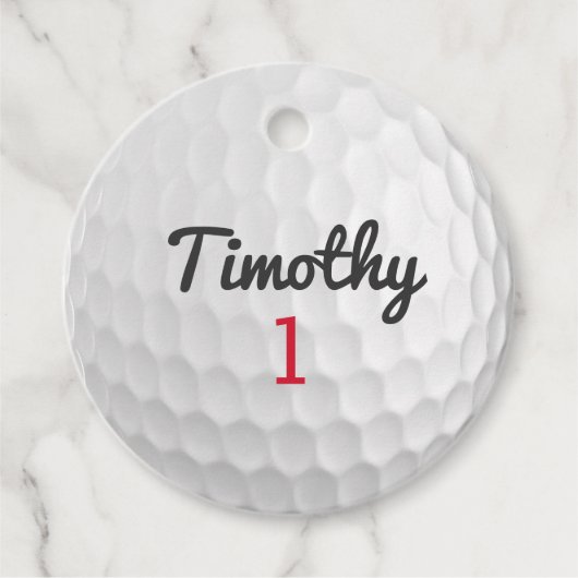 Golf Ball Dimples met zwarte naam rood nummer Bedankjes Labels (Voorkant)