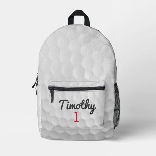 Golf Ball Dimples met zwarte naam rood nummer Bedrukte Rugzak (Voorkant)