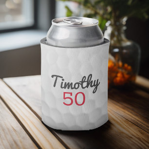 Golf Ball Dimples met zwarte naam rood nummer Blikjeskoeler