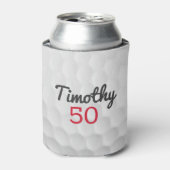 Golf Ball Dimples met zwarte naam rood nummer Blikjeskoeler (Blikje Voorkant)