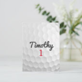 Golf Ball Dimples met zwarte naam rood nummer Briefkaart (Staand voorkant)