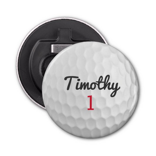 Golf Ball Dimples met zwarte naam rood nummer Button Flesopener (Voorkant)