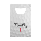 Golf Ball Dimples met zwarte naam rood nummer Creditkaart Flessenopener (Voorkant)