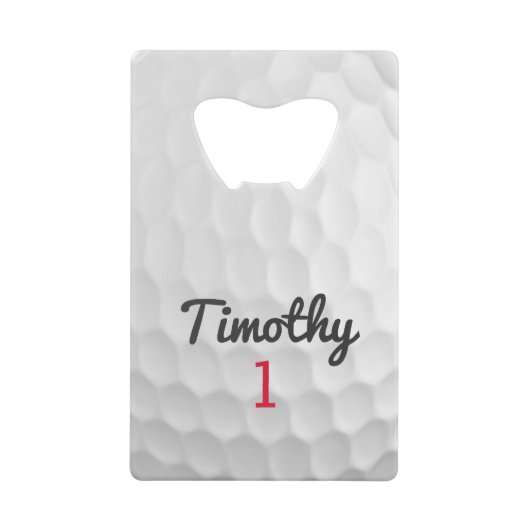 Golf Ball Dimples met zwarte naam rood nummer Creditkaart Flessenopener (Voorkant)