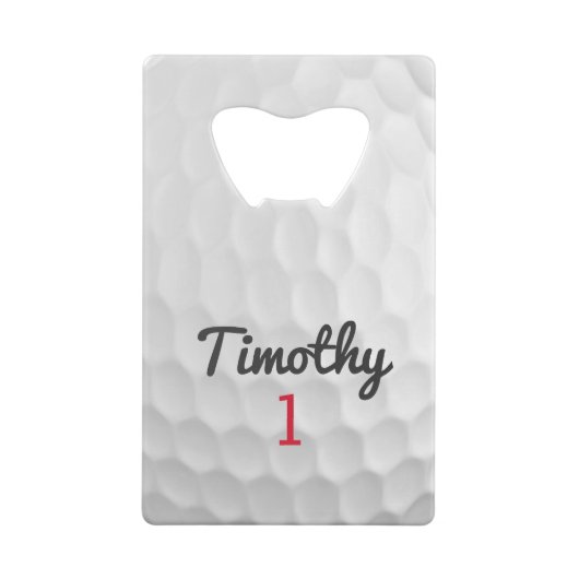 Golf Ball Dimples met zwarte naam rood nummer Creditkaart Flessenopener (Achterkant)