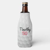 Golf Ball Dimples met zwarte naam rood nummer Flesjeskoeler (Fles Voorkant)