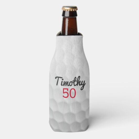 Golf Ball Dimples met zwarte naam rood nummer Flesjeskoeler (Fles Voorkant)