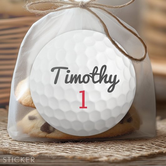 Golf Ball Dimples met zwarte naam rood nummer Ronde Sticker