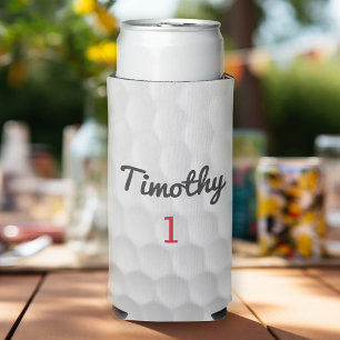 Golf Ball Dimples met zwarte naam rood nummer Seltzer Blikjeskoeler