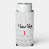 Golf Ball Dimples met zwarte naam rood nummer Seltzer Blikjeskoeler (Seltzer Voorkant)