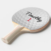 Golf Ball Dimples met zwarte naam rood nummer Tafeltennisbatje (Voorkant Gekanteld)