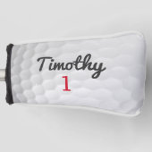 Golf Ball Dimples - Zwarte naam Rood nummer Golfheadcover (Voorkant)