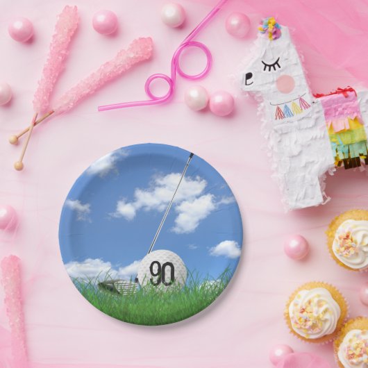 Golf Ball en club voor 90e verjaardag Papieren Bordje (Feest)