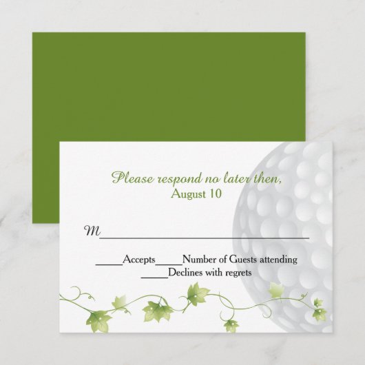 Golf Ball en Ivy Wedding RSVP Kaart (Voorkant / Achterkant)