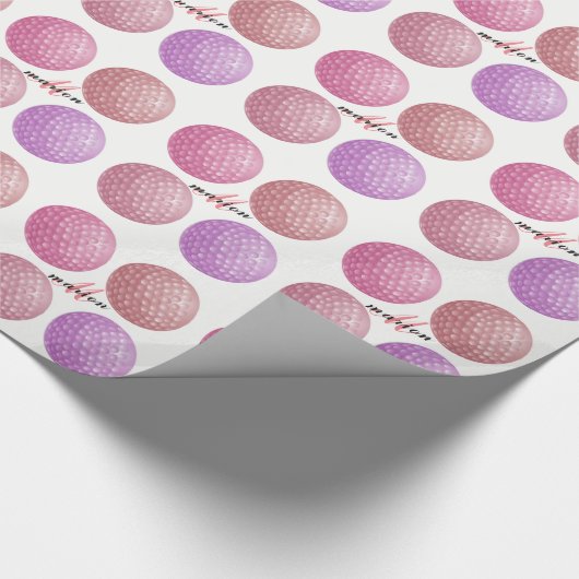 GOLF BALL GIFT WRAP, MONOGRAM VROUW GOLFER PAPIER (Hoek)