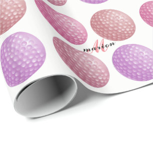 GOLF BALL GIFT WRAP, MONOGRAM VROUW GOLFER PAPIER