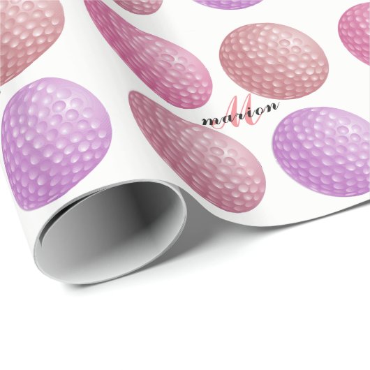 GOLF BALL GIFT WRAP, MONOGRAM VROUW GOLFER PAPIER (Rol Hoek)