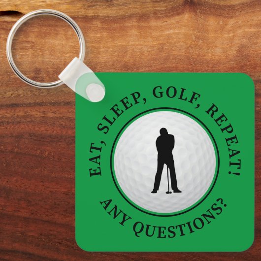 Golf Ball Golfer Classic Silhouette Green Black Sleutelhanger (Voorkant)
