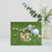 Golf ball Happy New year met zilverbladeren Briefkaart (Staand voorkant)