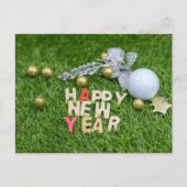 Golf ball Happy New year met zilverbladeren Briefkaart (Voorkant)