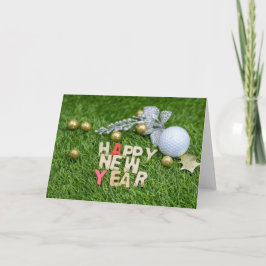 Golf ball Happy New year met zilverbladeren Kaart