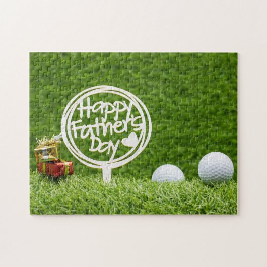 Golf ball Happy Vaderdag voor Golfvader op groen Legpuzzel (Horizontaal)