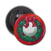 Golf Ball-kerstkreet op rood Button Flesopener (Voorkant)