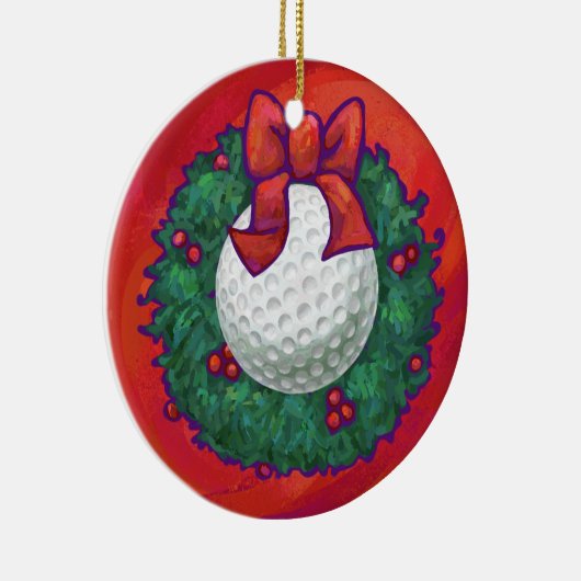 Golf Ball-kerstkreet op rood Keramisch Ornament (Rechts)