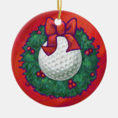 Golf Ball-kerstkreet op rood Keramisch Ornament (Voorkant)