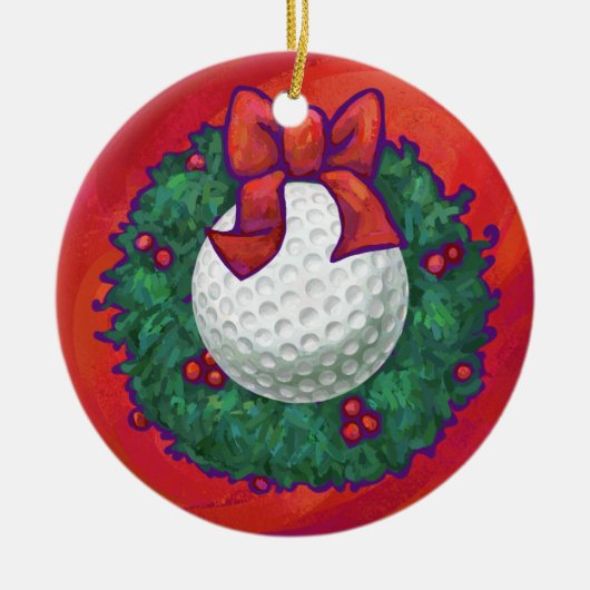 Golf Ball-kerstkreet op rood Keramisch Ornament (Voorkant)