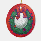 Golf Ball-kerstkreet op rood Keramisch Ornament (Links)