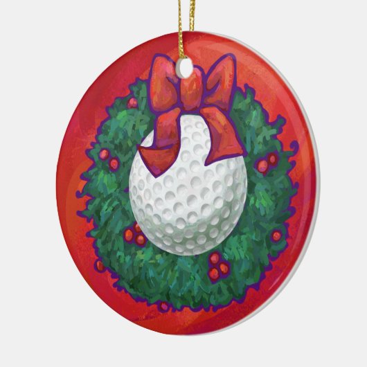 Golf Ball-kerstkreet op rood Keramisch Ornament (Links)