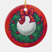 Golf Ball-kerstkreet op rood Keramisch Ornament (Achterkant)
