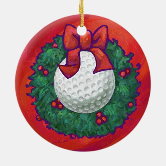 Golf Ball-kerstkreet op rood Keramisch Ornament (Achterkant)