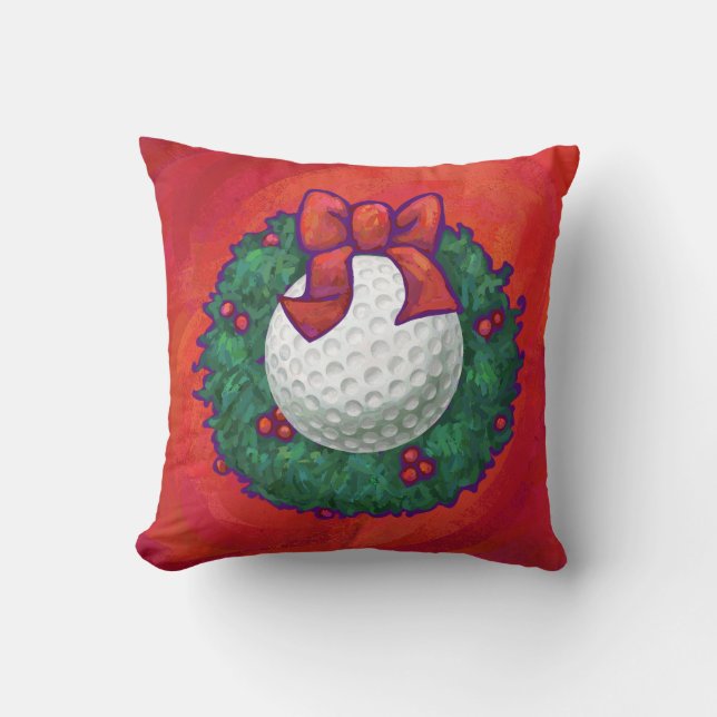 Golf Ball-kerstkreet op rood Kussen (Voorkant)