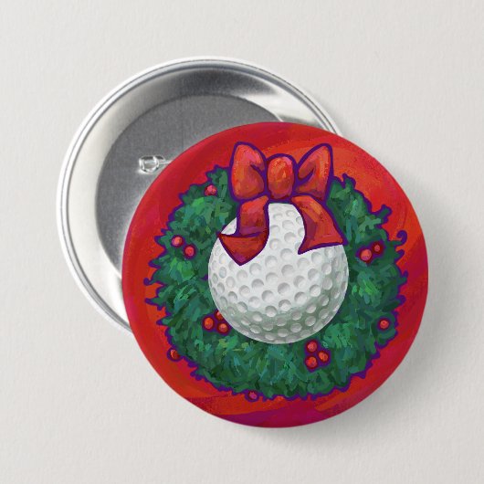 Golf Ball-kerstkreet op rood Ronde Button 7,6 Cm (Voorkant /achterkant)