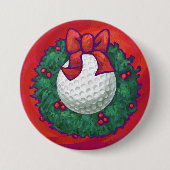 Golf Ball-kerstkreet op rood Ronde Button 7,6 Cm (Voorkant)