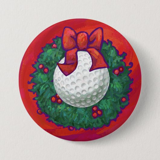 Golf Ball-kerstkreet op rood Ronde Button 7,6 Cm (Voorkant)