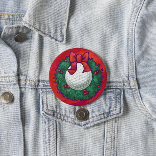 Golf Ball-kerstkreet op rood Ronde Button 7,6 Cm (In situ)