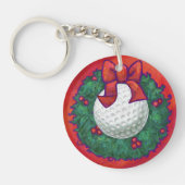 Golf Ball-kerstkreet op rood Sleutelhanger (Voorkant)