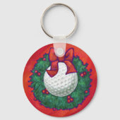 Golf Ball-kerstkreet op rood Sleutelhanger (Voorkant)