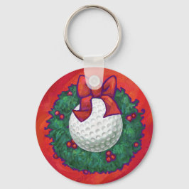 Golf Ball-kerstkreet op rood Sleutelhanger