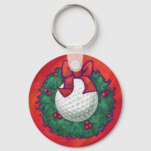Golf Ball-kerstkreet op rood Sleutelhanger (Voorkant)