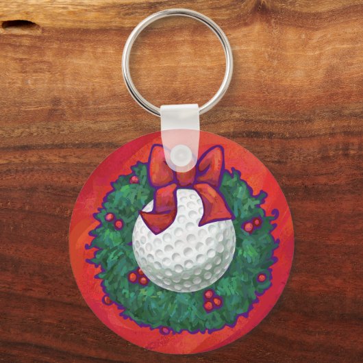 Golf Ball-kerstkreet op rood Sleutelhanger (Voorkant)