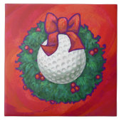 Golf Ball-kerstkreet op rood Tegeltje (Voorkant)