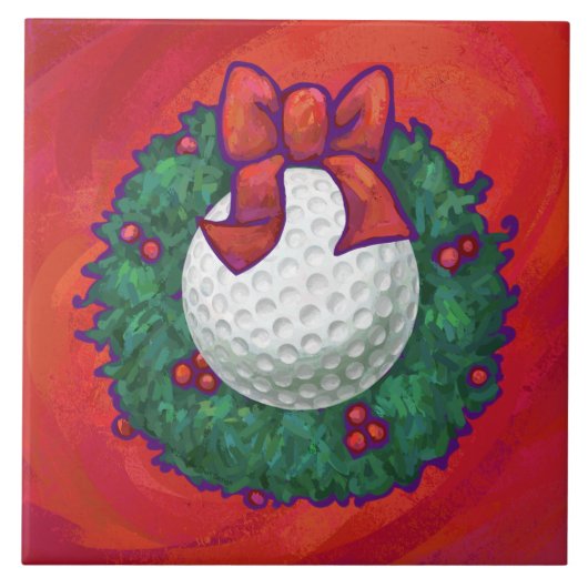 Golf Ball-kerstkreet op rood Tegeltje (Voorkant)
